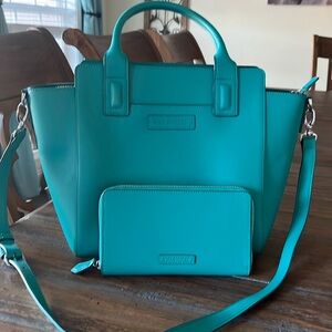 Vera Bradley Northbrook Tote Women Teal Handbag with Matching Wallet